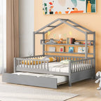 Lit cabane en bois pleine grandeur avec lit gigogne double – Cadre de lit maisonnette pour enfants