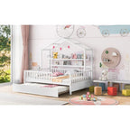 Lit cabane en bois pleine grandeur avec lit gigogne double – Cadre de lit maisonnette pour enfants