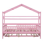 Lit cabane en bois pleine grandeur avec lit gigogne double – Cadre de lit maisonnette pour enfants