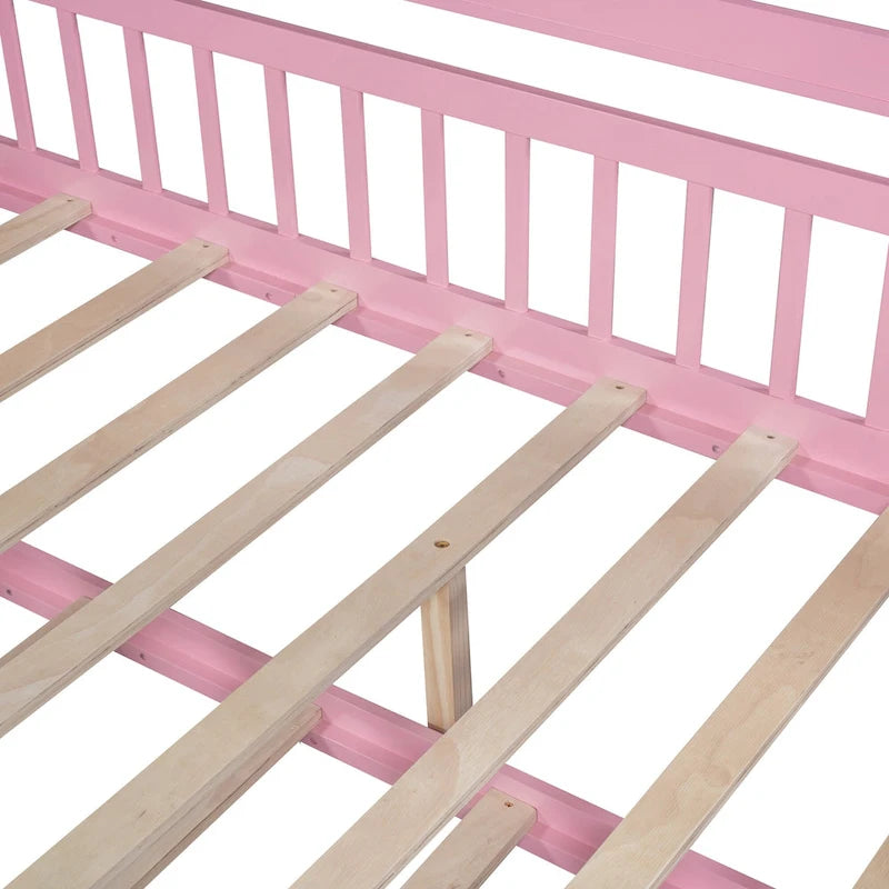 Lit cabane en bois pleine grandeur avec lit gigogne double – Cadre de lit maisonnette pour enfants