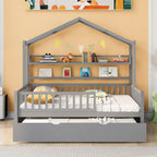 Lit cabane en bois pleine grandeur avec lit gigogne double – Cadre de lit maisonnette pour enfants
