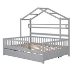 Lit cabane en bois pleine grandeur avec lit gigogne double – Cadre de lit maisonnette pour enfants