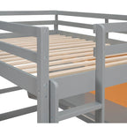 Lit mezzanine double en pin avec bureau, tableau d'écriture et étagères de rangement
