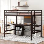 Lit mezzanine double en pin avec bureau, tableau d'écriture et étagères de rangement