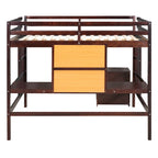 Lit mezzanine double en pin avec bureau, tableau d'écriture et étagères de rangement
