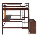 Lit mezzanine double en pin avec bureau, tableau d'écriture et étagères de rangement