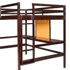 Lit mezzanine double en pin avec bureau, tableau d'écriture et étagères de rangement