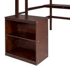 Lit mezzanine double en pin avec bureau, tableau d'écriture et étagères de rangement