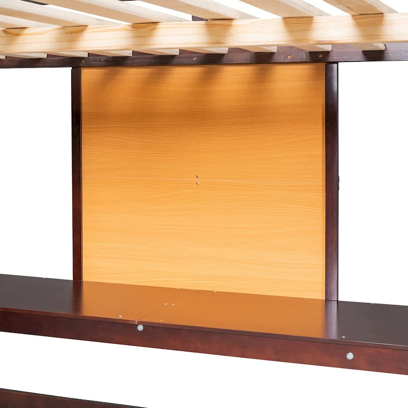 Lit mezzanine double en pin avec bureau, tableau d'écriture et étagères de rangement