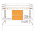 Lit mezzanine double en pin avec bureau, tableau d'écriture et étagères de rangement