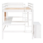 Lit mezzanine double en pin avec bureau, tableau d'écriture et étagères de rangement
