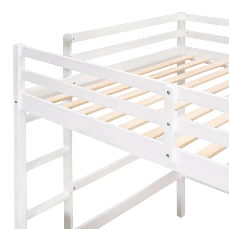Lit mezzanine double en pin avec bureau, tableau d'écriture et étagères de rangement