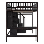Lit mezzanine en pin avec bureau et rangements