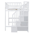 Lit mezzanine en pin avec bureau et rangements