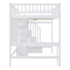 Lit mezzanine en pin avec bureau et rangements