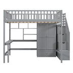 Lit mezzanine en pin avec bureau et rangements