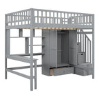 Lit mezzanine en pin avec bureau et rangements