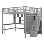 Lit mezzanine en pin avec bureau et rangements