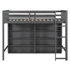 Lit mezzanine double avec 8 grandes étagères de rangement ouvertes – Structure en pin massif