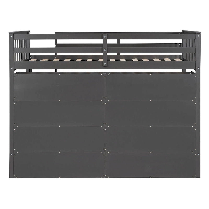 Lit mezzanine double avec 8 grandes étagères de rangement ouvertes – Structure en pin massif