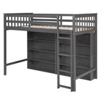 Lit mezzanine simple avec 8 étagères ouvertes – Bois de pin, design compact