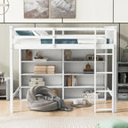 Lit mezzanine simple avec 8 étagères ouvertes – Bois de pin, design compact