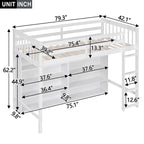 Lit mezzanine simple avec 8 étagères ouvertes – Bois de pin, design compact