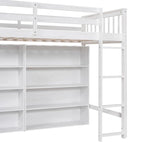 Lit mezzanine simple avec 8 étagères ouvertes – Bois de pin, design compact