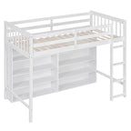 Lit mezzanine simple avec 8 étagères ouvertes – Bois de pin, design compact