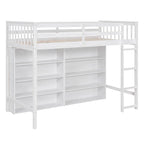 Lit mezzanine simple avec 8 étagères ouvertes – Bois de pin, design compact