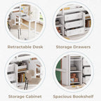 White Twin Wood Low Loft Bed with Pull-Out Desk & Drawers