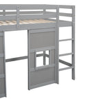 Lit mezzanine simple en bois avec armoire intégrée et 2 fenêtres