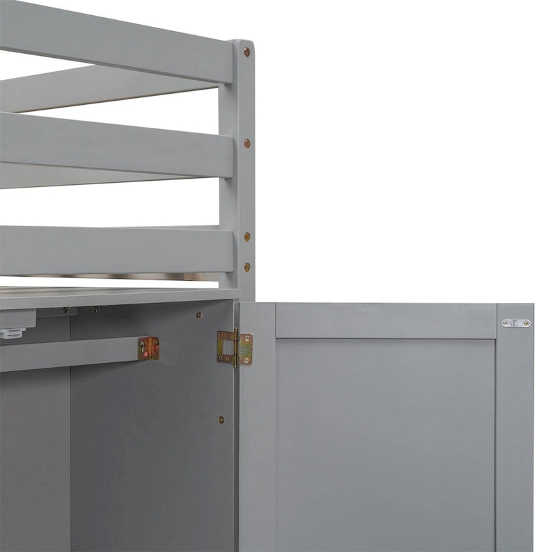 Lit mezzanine simple en bois avec armoire intégrée et 2 fenêtres