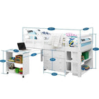 Lit mezzanine jumeau avec bureau, lit mezzanine jumeau bas pour enfants avec rangement, lit mezzanine en pin pour enfants, lit mezzanine jumeau avec armoire