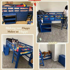Lit mezzanine jumeau avec bureau, lit mezzanine jumeau bas pour enfants avec rangement, lit mezzanine en pin pour enfants, lit mezzanine jumeau avec armoire