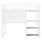 Lit mezzanine en métal avec 3 étagères et échelle