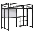 Lit mezzanine en métal avec 3 étagères et échelle