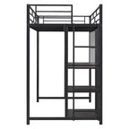 Lit mezzanine en métal avec 3 étagères et échelle