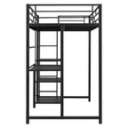 Lit mezzanine en métal avec 3 étagères et échelle