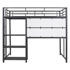 Lit mezzanine en métal avec 3 étagères et échelle