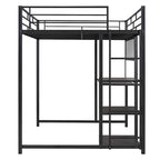Lit mezzanine en métal avec 3 étagères et échelle