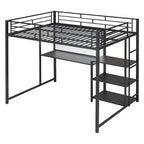 Lit mezzanine en métal avec 3 étagères et échelle