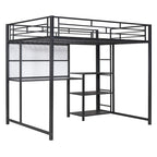 Lit mezzanine en métal avec 3 étagères et échelle