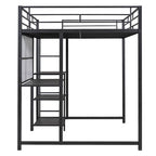 Lit mezzanine en métal avec 3 étagères et échelle