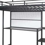 Lit mezzanine en métal avec 3 étagères et échelle