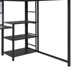 Lit mezzanine en métal avec 3 étagères et échelle