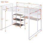 Lit mezzanine en métal avec 3 étagères et échelle
