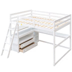 Lit mezzanine grand format avec bureau et étagères
