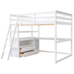 Lit mezzanine grand format avec bureau et étagères