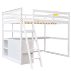 Lit mezzanine grand format avec bureau et étagères